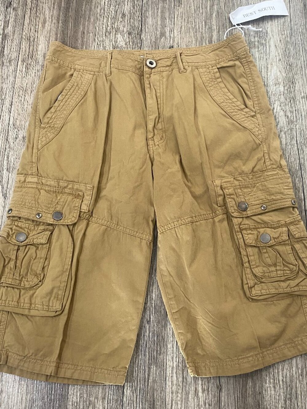 NWT! BEST SOUTH Men's Long Cargo Shorts Below Knee Cotton Relaxed Fit / W30